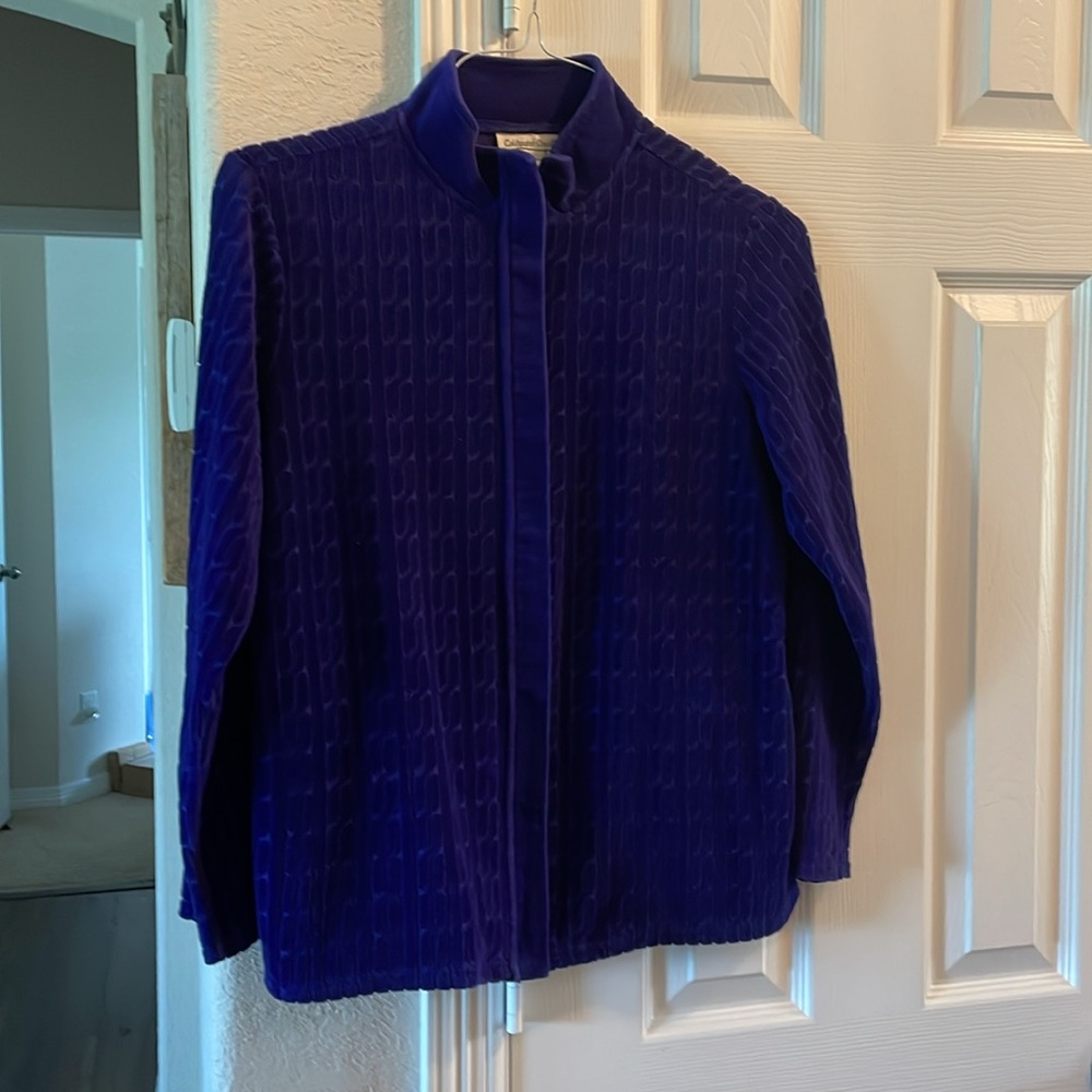 Coldwater Creek purple Velour Jacket with Knit Sleeves Full Zip PM